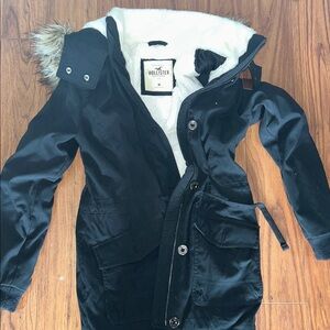 Hollister Black Coat with Faux Fur Trim